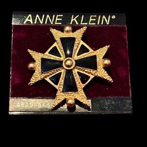 Ann Klein Black Gold Maltese Cross pin NWT